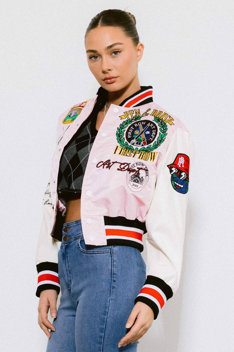 Pen & Brush Art Dept. Crop Varsity Jacket