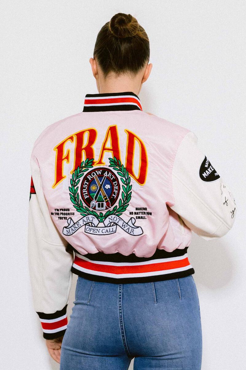 Pen & Brush Art Dept. Crop Varsity Jacket