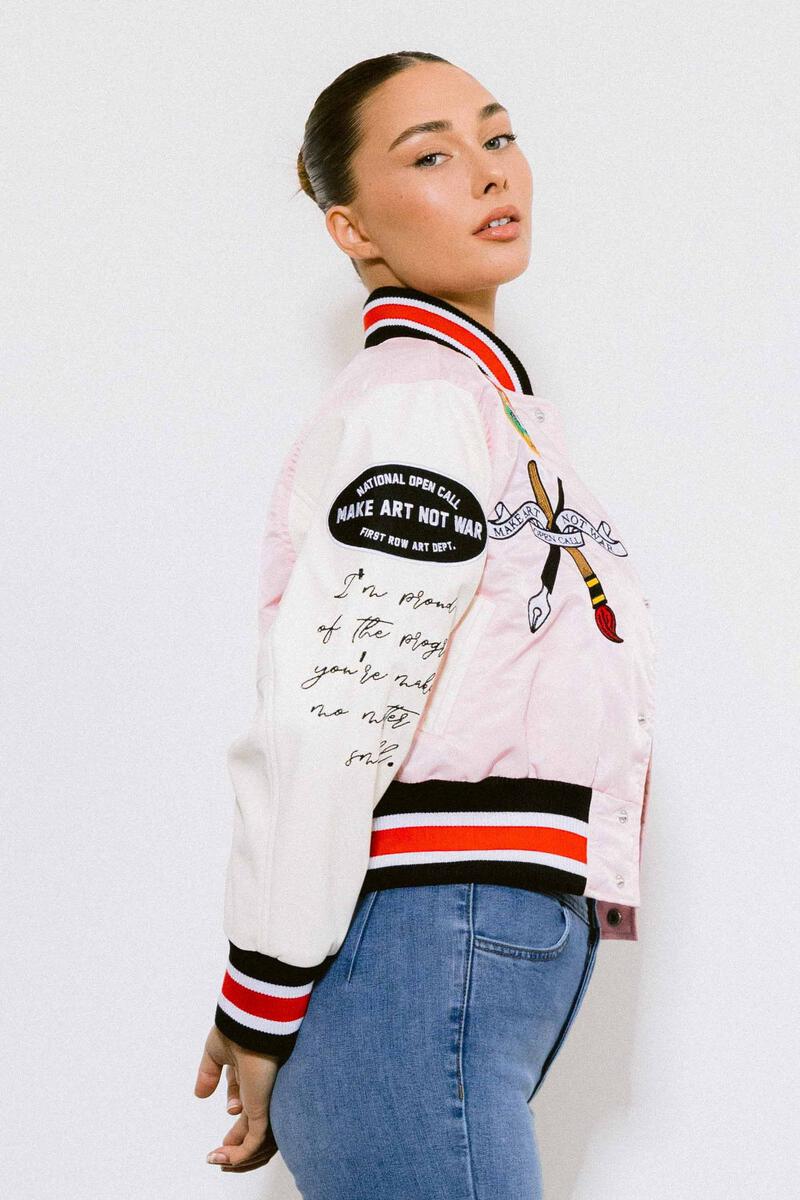 Pen & Brush Art Dept. Crop Varsity Jacket