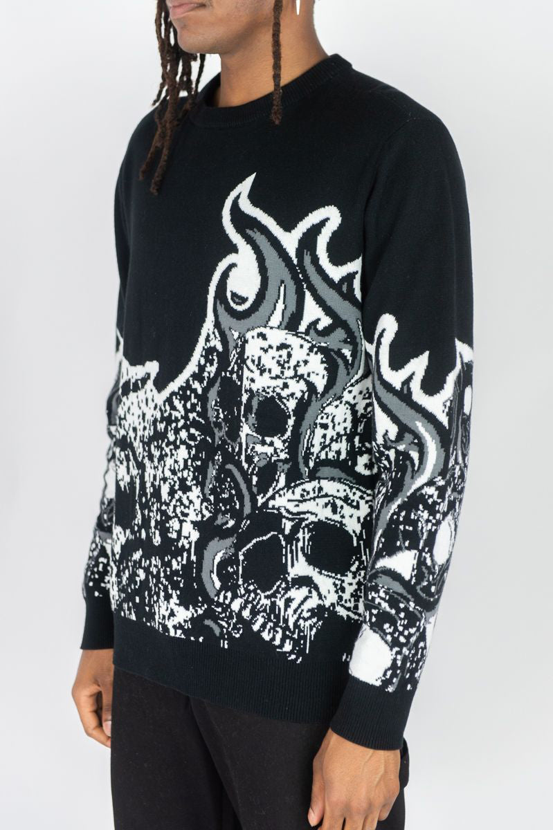 BURNING SKULL CREW NECK SWEATER
