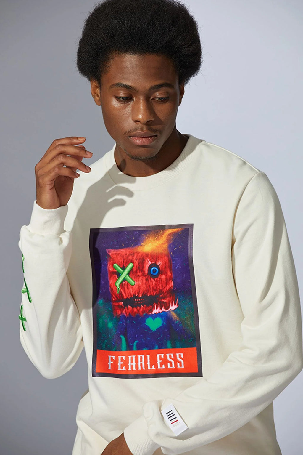 Fifth Loop "Fearless" Embroidery Print Crewneck Sweatshirt