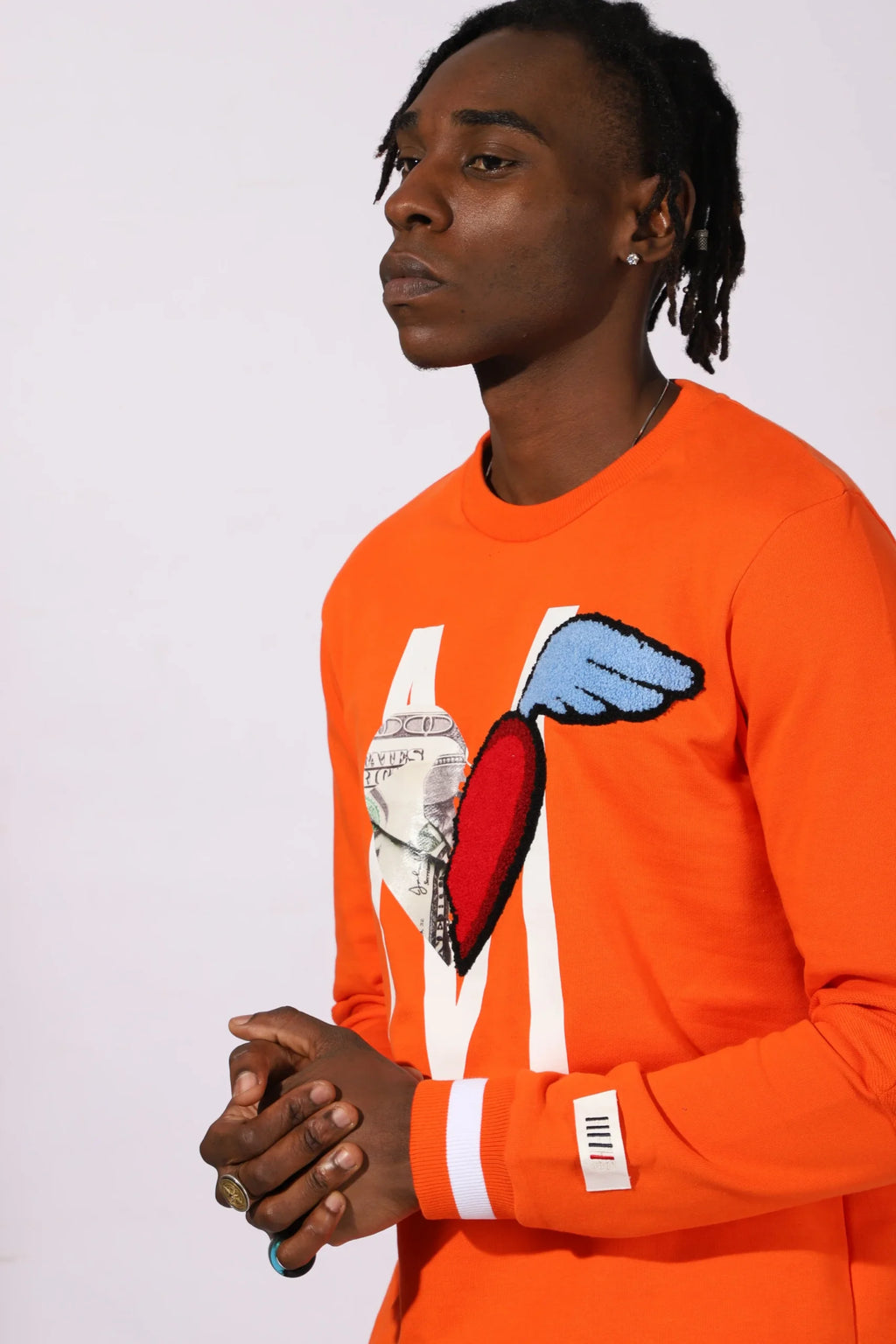 Fifth Loop "Motivation" M &amp; Heart Graphic Embroidery Print Crewneck Sweatshirt