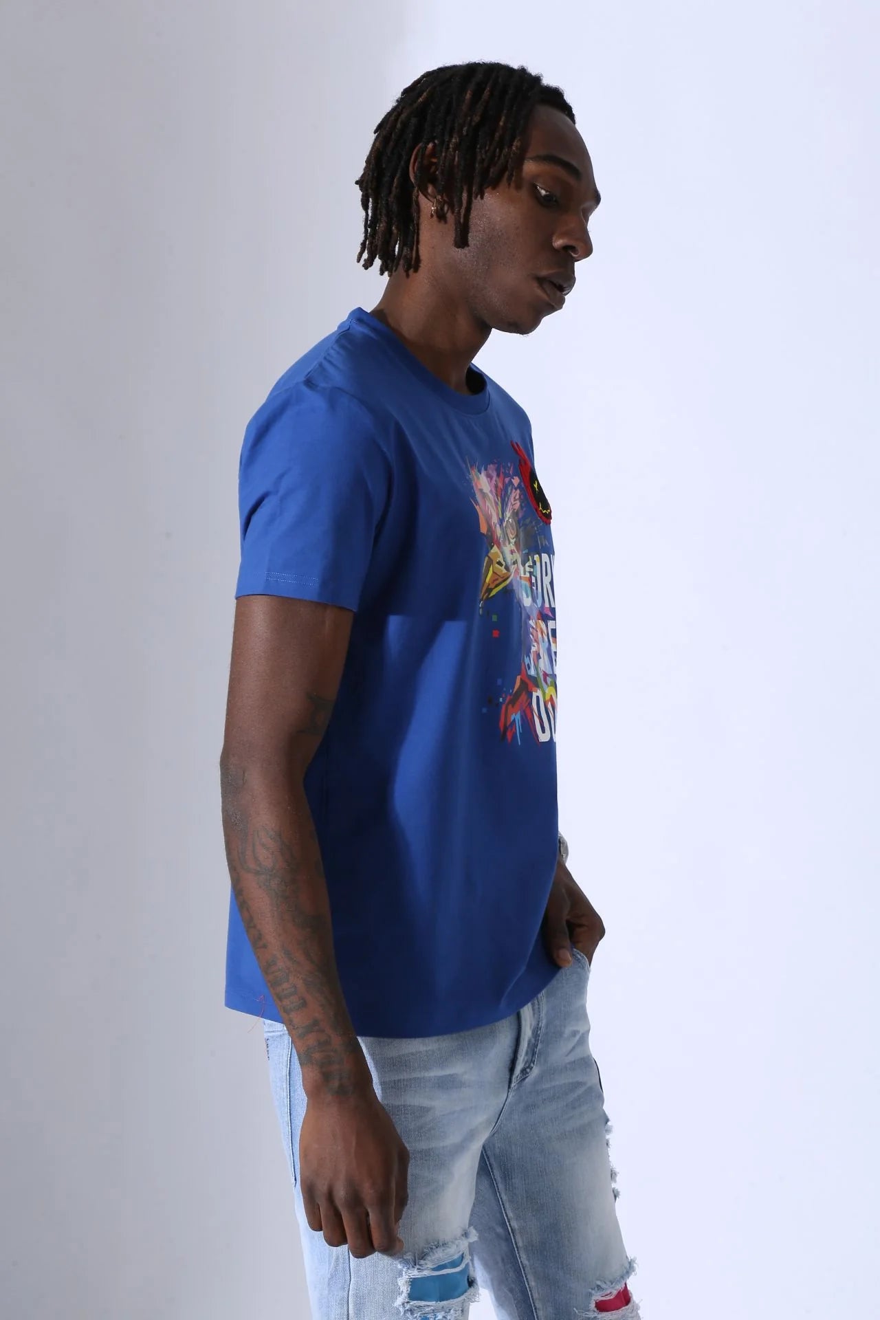 Fifth Loop "Born Freedom" Print Embroidery Crew Neck T-Shirt