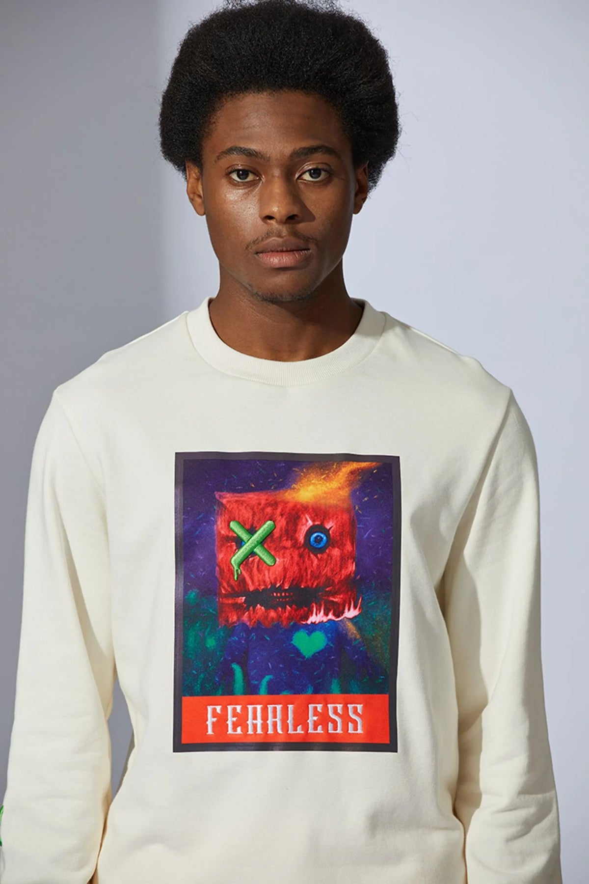 Fifth Loop "Fearless" Embroidery Print Crewneck Sweatshirt