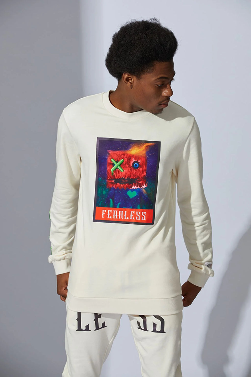 Fifth Loop "Fearless" Embroidery Print Crewneck Sweatshirt