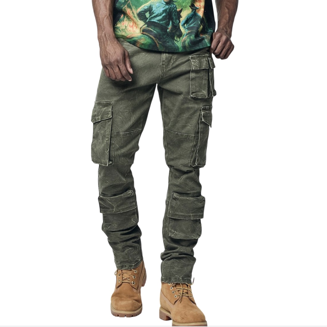 SLIM FITTED PIGMENT DYED CARGO JEANS