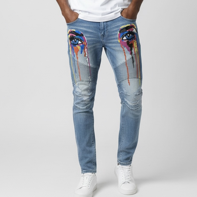 EYE DRIP PRINT SKINNY JEANS
