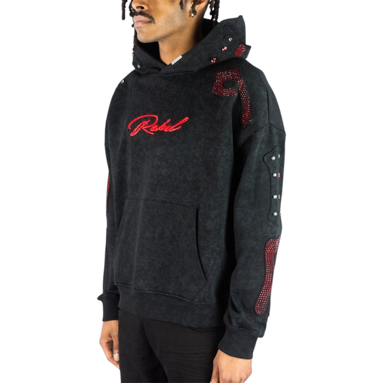 REBEL RHINESTONE CROPPED F. TERRY HOODIE