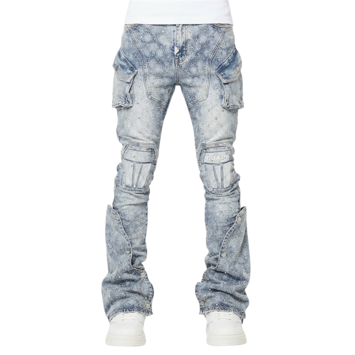 GUAPI AQUA BLUE COFFIN ARC EMBELLISHED DENIM